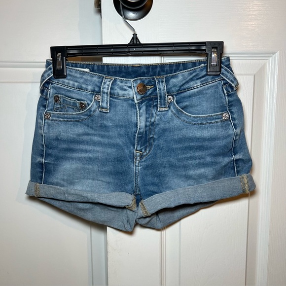 True Religion Jennie Curvy Mid Rise Stretch Denim Jean Shorts - Picture 1 of 10